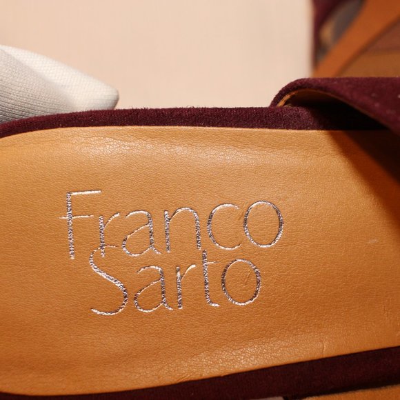 Franco Sarto Size 7.5M Silas Maroon/Burgundy Faux Suede Slide Low Heeled Sandals - Picture 8 of 12